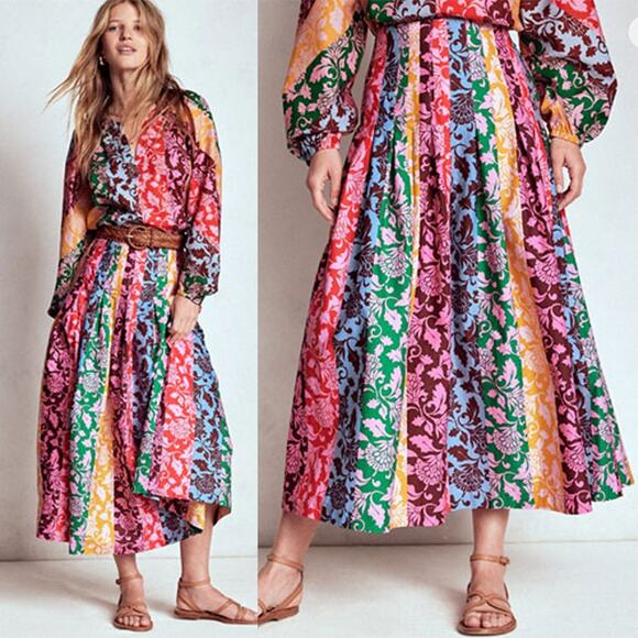 NEW Boden Valentina Poplin Fit and Flare Floral Print Midi Skirt Red Size: 4 - Picture 7 of 7